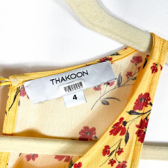 Thakoon‎ Floral Jumpsuit Yellow Smocked Waist Wide Leg Sleeveless Sz 4 - Picture 10 of 14